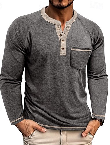 Муж. Футболка Рубашка Хенли Футболки Рубашка с длинным рукавом Длинный рукав Хенли Весна Осень Контрастных цветов Мода Оригинальный рисунок Классический Карманы Отпуск Для улицы На выход   Муж. Футболка Рубашка Хенли Футболки Рубашка с длинным рукавом Длинный рукав Хенли Весна Осень Контрастных цветов Мода Оригинальный рисунок Классический Карманы Отпуск Для улицы На выход
