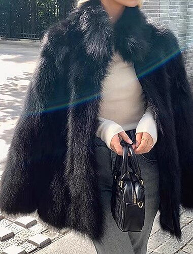  Γυναικεία Χειμερινό παλτό Παλτό Faux Fur Διατηρείτε Ζεστό Άνετο Κουμπιά Καθημερινό Σκέτο Διακοπές Καθημερινά Ρούχα Εξόδου Σαββατοκύριακο Μακρύ Απορρίπτω Χαλαρή Εφαρμογή Αμάνικο Εξωτερικά ενδύματα