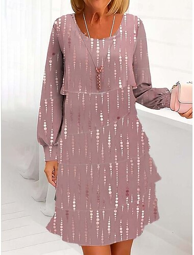  Dame Knelang kjole Uformell kjole Chiffonkjoler Skiftkjole Lag-på-lagkjole Elegant Bohem Ferie Bryllup Fest Nyttår Normal Blomstret Langermet Crew-hals Øsehals Rødbrun Hvit Rosa Blå Sommer Vår Høst