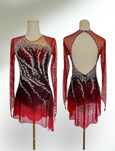  Šaty na bruslení Dámské Dívčí Buz Pateni Šaty Červená Slátanina Díra na palec Spandex Síťka Vysoká pružnost Trénink Soutěž Bruslařské oblečení Klasický Křišťál a napodobenina Dlouhý rukáv Bruslen