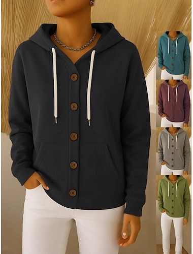  Női Pulóver Kardigán Elegáns Divat Utcai sikk Tiszta szín Kapucni Zseb Kötött Hosszú ujj Normál felsők Kötött Szabadtéri Napi Hétvége Fekete Bor Ősz Tél