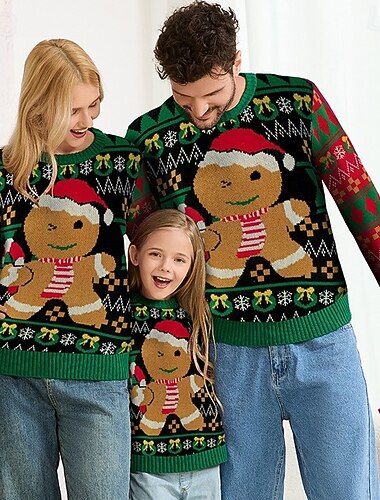  Omino di zenzero Felpa Brutto maglione di Natale Maglione Unisex Natale Cartoni animati Fantasia/motivo Maglioni di Natale brutti per coppie e famiglie Adulti Bambini Natale Capodanno Feste Top