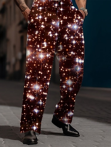  Herren Hose Anzughose Relaxed Fit Anzughose mit flacher Vorderseite und Seitentaschen Funkelnder Glitzer Weihnachtsbeleuchtung Volle Länge Party Ferien Lässig Rote Purpur Mikroelastisch