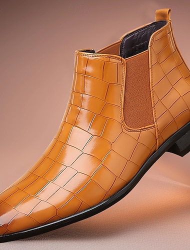 Мужские светло-коричневые ботинки челси из натуральной искусственной кожи с эластичными боковыми вставками и гладкой отделкой, элегантные ботильоны для деловых встреч, вечеринок и официальных мероприятий   Мужские светло-коричневые ботинки челси из натуральной искусственной кожи с эластичными боковыми вставками и гладкой отделкой, элегантные ботильоны для деловых встреч, вечеринок и официальных мероприятий