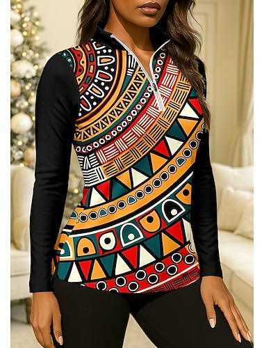  Dame Geometrisk Genser قميص Sportsskjorte POLO T-skjorte Langermet Glidelås Blomster UPF50+ UV-bestandig Høy Elastisitet Fukttransport Pustende Volleyball Tennis Golf Høy krage Glidelåskrage Skjorte