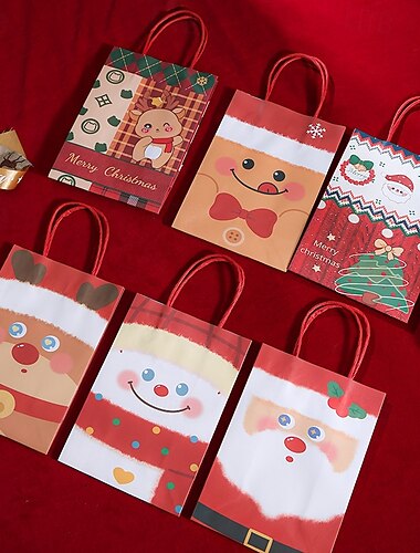  12 Weihnachts-Geschenktüten aus Kraftpapier für Weihnachtsgeschenke, Partygeschenke, Papiertüten, verschiedene Weihnachtstüten, Leckerli-Tüten
