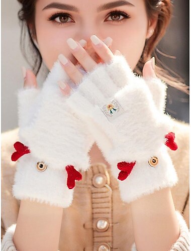  Julklappshandskar i plysch för kvinnor, flerfärgade, mjuka, pälsiga material med renhornsdesign, perfekta för daglig pendling och högtidsfestligheter