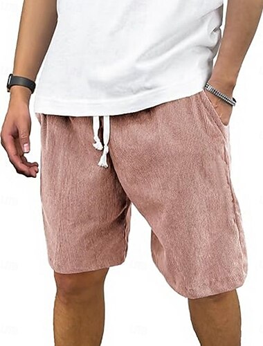  Муж. Шорты Летние шорты Повседневные шорты Вельветовые шорты Карман Эластичная талия Кулиска Полотняное плетение Комфорт Дышащий Короткие на открытом воздухе Отпуск Спорт На каждый день