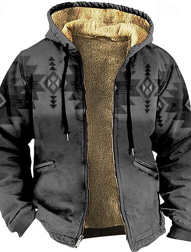  Homme Graphique Géométrique Sweat à capuche Veste Bohème Mode Streetwear Occasionnel manche longue À capuche Extérieur Sport en Plein Air Sortir Gris Avec Poches Imprimé Toison Hiver Designer S M L