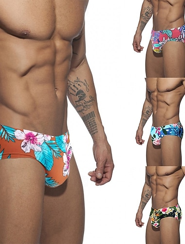  Homme string de bain Sous-Vêtements Slips de natation Élastique Respirant Bas Surf Bikini Plongée Floral Été