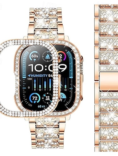  عصابة الرياضة بكلة عصرية سوار مجوهرات متوافق مع Apple Watchband 38 مم 40 مم 41 مم 42 مم 44 مم 45 مم 49 مم نساء مادة لامعة بلينغ الماس ستانلس ستيل استبدال حزام الساعة إلى iwatch Ultra 3 2 Series 11 10