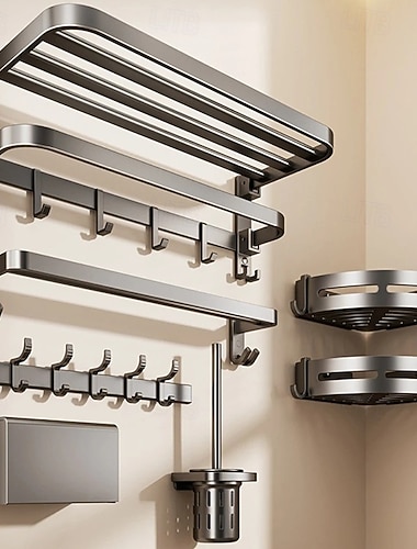 pistolgrå handdukshängare badrum icke-perforerad handdukshängare integrerad hängare badrum dusch toalettborste badrumsställ förvaringsställ set   pistolgrå handdukshängare badrum icke-perforerad handdukshängare integrerad hängare badrum dusch toalettborste badrumsställ förvaringsställ set