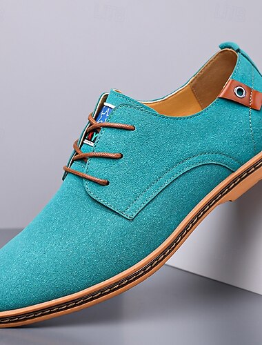  Herrskor i blågrå mocka med snörning, oxfordskor med mjukt foder och träsula, vintage-skor för fester och affärskläder