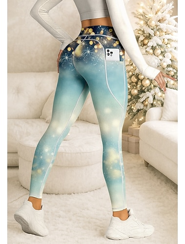  Dame pilatesleggings Treningsbukser Treningstights Lommer Dokumentavgift Sidelommer Pilates Treningsstudio Treningsøkt Bukser Strømpebukse Leggings Fargegradering Himmelblå sport Sportsklær Elastisk