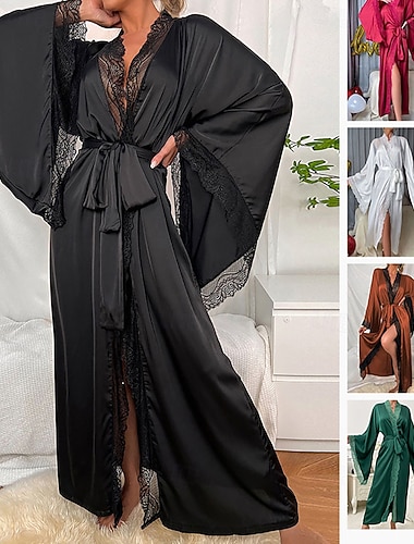  Γυναικεία Πυτζάμες Σαλόνια Νυχτικιά Ολόσωμες Φόρμες Ζεστό Μοντέρνα Σέξι Μονόχρωμες Κορδόνι Δαντέλα Σπίτι Μακρυμάνικο Λαιμόκοψη V Μαύρο Λευκό Κρασί Πράσινο Χακί Ρουμπίνι Άνοιξη Φθινόπωρο