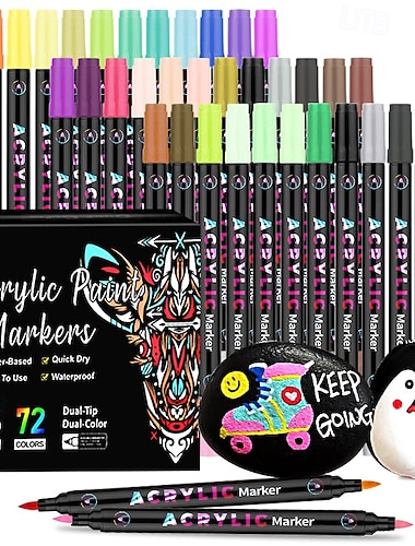  Kerstcadeaus voor kleinkinderen meisjes jongens acrylverfmarkers voor steen stof hout glas ambacht - 36 snel drogende dubbele (72 kleuren)-punt verfmarkeerders - pompoen schilderkit tekenmarkers