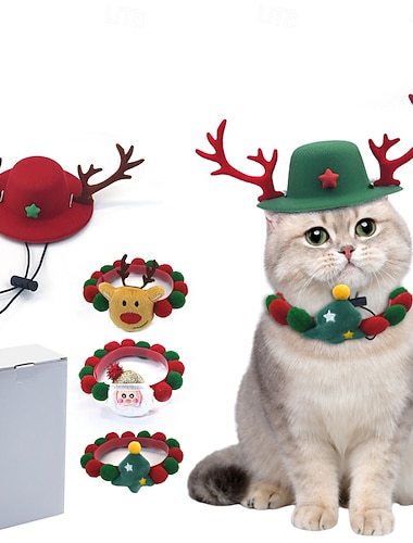  χαριτωμένο χριστουγεννιάτικο κεφαλόδεσμο για κατοικίδια &Σετ καπέλων από κέρατα ταράνδου - αξεσουάρ εορταστικής στολής για σκύλους &γάτες