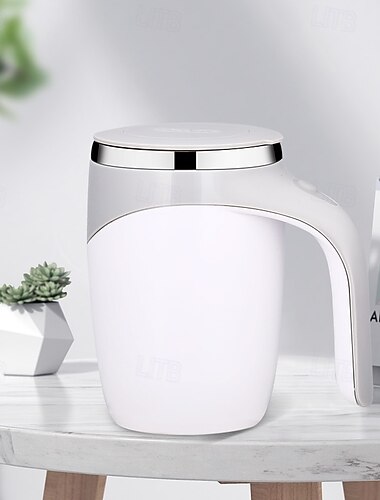  Zelfroerende automatische koffiemok, magnetische mengbeker met deksel, roestvrij staal voor koffie, melk, warme chocolademelk, proteïneshakes, gemakkelijk schoon te maken, draagbare reisbeker, op