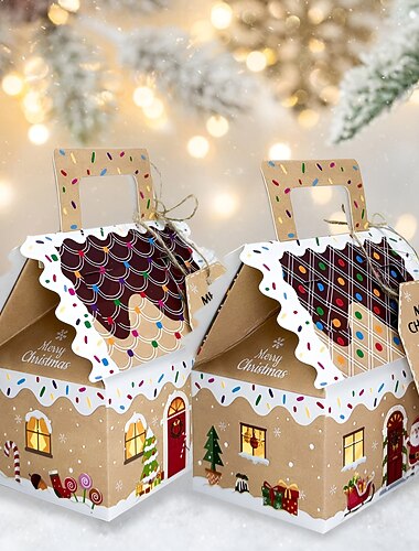  24 stk julegodtebokser godteri pepperkakehus mini julefestfavorittboks liten pappgavebeholder juleferie fest godbit småkake gavepakke julegave