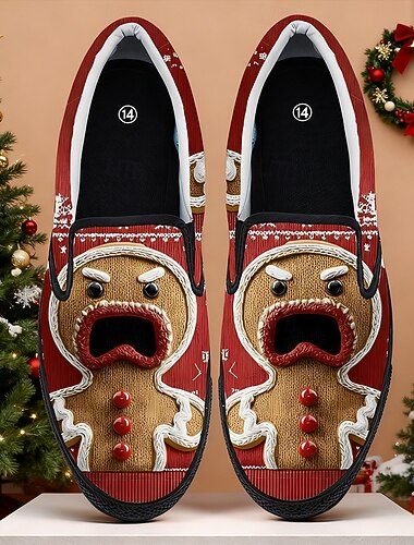 Zapatos sin cordones con diseño navideño de hombre de jengibre: diseño festivo de hombre de jengibre en 3D, divertidos y cómodos, ideales para fiestas y eventos navideños.