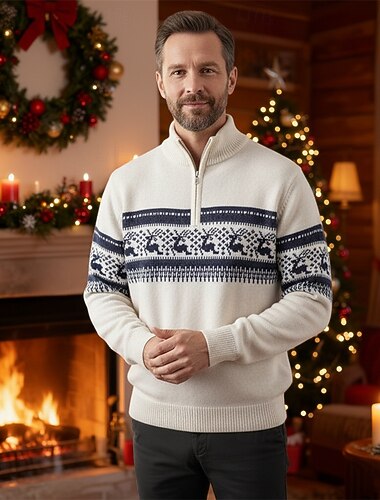  בגדי ריקוד גברים סוודר חג המולד סוודרים לחג המולד סוודר חג סוודר סוודר סוודרים עם רבע רוכסן מצולע לִסְרוֹג חולצות רגילות סרוג רבע מיקוד כל אחד רבע מיקוד אופנתי בסיסי חג מולד חופשה ביגוד סתיו חורף