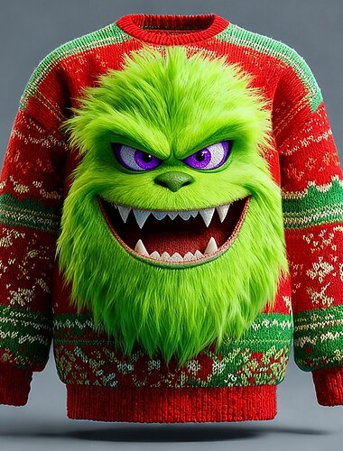  Ruma joulupaita Miesten Painettu Sarjakuvahahmo Neulepusero Knitwear Pyöreäkauluksinen Vapaa-aika ulko- Loma Festivaali Neulominen Pidä Lämmin Pitkähihainen Kevät Syksy Talvi Rubiini Sininen Purppura