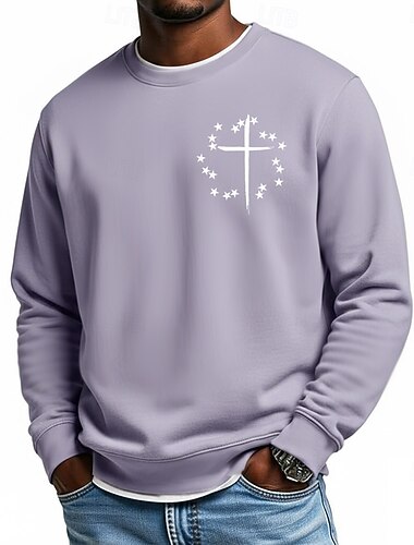  Per uomo Croce Gesù Fede Felpa Moda Quotidiano Casual Manica Lunga Girocollo Casa Sport all'Aperto Abbigliamento casual alla moda Blu chiaro Viola chiaro Verde Cachi Grigio chiaro Girocollo 3D Tutte
