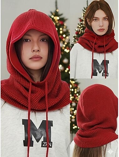 sciarpa con cappuccio passamontagna in maglia festiva da donna – scaldacollo con coulisse in vari colori per Natale e stagione sciistica   sciarpa con cappuccio passamontagna in maglia festiva da donna – scaldacollo con coulisse in vari colori per Natale e stagione sciistica