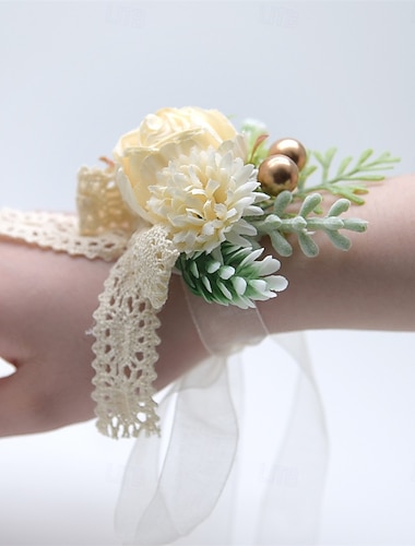 Fiori da polso da sposa Braccialetto floreale Matrimonio / Evento / Festa Tessuti Floreale   Fiori da polso da sposa Braccialetto floreale Matrimonio / Evento / Festa Tessuti Floreale