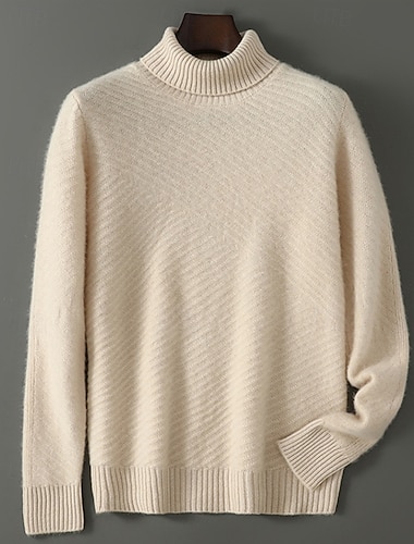  heren premium coltrui van zuiver wol en kasjmier, klassieke gebreide trui, zacht, warm en ademend