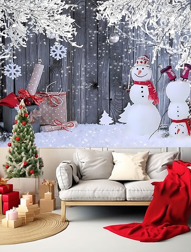  Kerstmis tapijtwerk Banieren Dekentje Sneeuwpop Winterwonderland Knus Feesten Woonkamer Slaapzaal Schietachtergronden Yard Geschenk Huisdecoratie