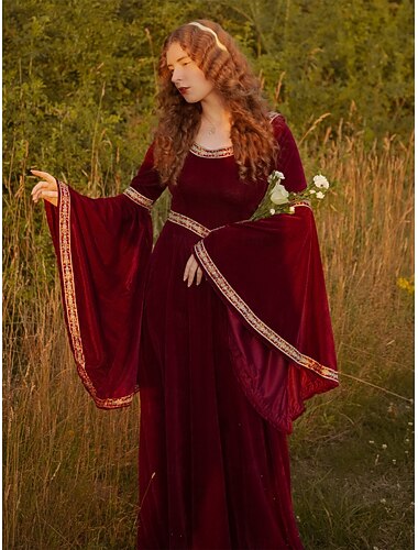  Retrò Vintage Medievale Rinascimento Vestito Strega Vichingo Straniero Costume Per donna Ragazze Celtico Reale Notte di Valpurga Halloween Carnevale Mascherata Festa / Sera Bambini Adulti Vestito