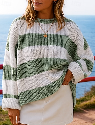  Damen Gestreift Lounge-Oberteil Gestricktes Sweatshirt Herbst Langarm Athleisure Mode Outdoor Reise Sport Schwarz Gelb Blau Sportbekleidung Sportkleidung