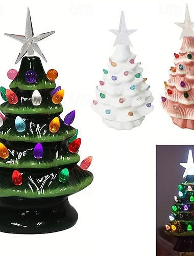  18.8 cm podświetlana choinka z żywicy z wielokolorowymi żarówkami i dekoracjami w kształcie gwiazdy świąteczna dekoracja stołowa do domu biura lub na akcent pianina dekoracja bożonarodzeniowa