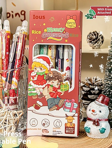  קופסת עטים למילוי חוזר לחג המולד לילדים עט מחיק חמוד 0.5 מ"מ כחול קריסטל מתנה מושלמת לחג המולד