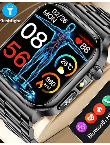  Nové 2,04palcové AMOLED displeje, 650 mAh baterie, EKG, PPG, diagnostika zdraví, chytré hodinky pro muže a ženy, sledovač tepové frekvence, sportovní LED svítilna