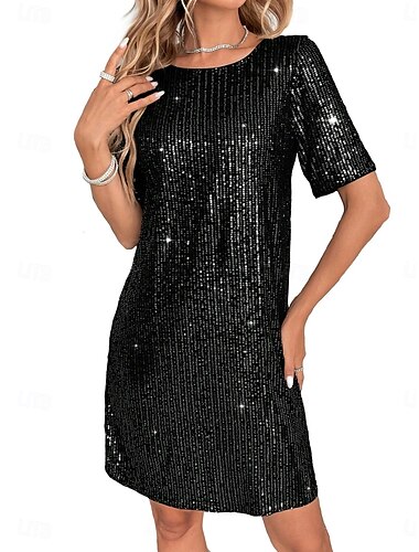  Damskie Sukienka mini Sukienka t-shirtowa Codzienny Impreza Codzienny Regularny Równina Krótki rękaw Półgolf Srebrny Czarny Czerwony Lato Wiosna Jesień