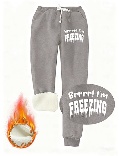  Női Melegítőnadrágok Polár nadrág Kocogó Divat Alap Alkalmi Teljes hossz Magas derék Szöveg Zsinór Zseb Nyomtatott Melegen tartani Szélbiztos kellemes Nyúlós Vakáció Utca Hétköznapi Fekete Arcpír