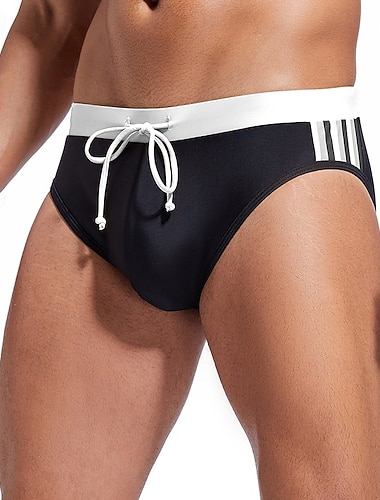  Homme string de bain Sous-Vêtements Slips de natation Élastique Respirant Bas Cordon de serrage Surf Bikini Plongée Rayures Été