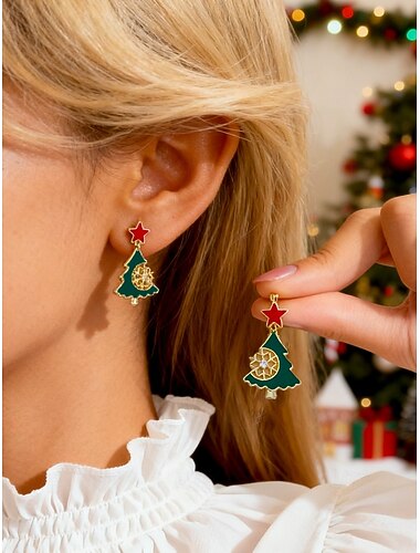  Juletreøredobber til dame – legeringsmateriale med perler og diamanter, perfekt for høytidsfester og festlige anledninger