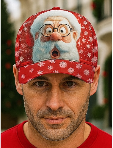 berretto da baseball da uomo con stampa di Babbo Natale, cappello regolabile con fiocco di neve rosso, accessorio invernale per feste e abbigliamento da esterno   berretto da baseball da uomo con stampa di Babbo Natale, cappello regolabile con fiocco di neve rosso, accessorio invernale per feste e abbigliamento da esterno