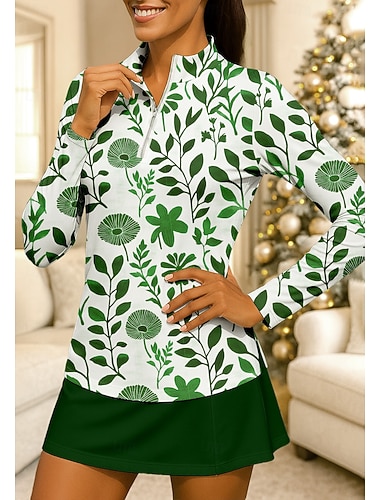  Dame Blomster قميص Sportsskjorte POLO T-skjorte Tennisskjorte Langermet Glidelås Blomster UPF50+ UV-bestandig Høy Elastisitet Fukttransport Pustende Tennis Golf Pickleball Høy krage Glidelåskrage