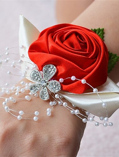  Bryllup håndledd blomster Håndledscorsage Bryllup / Fest perler / Sateng / Stoff Blomster