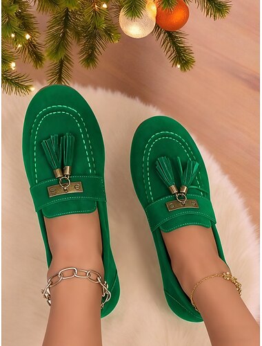  Dámské zelené loafers s třásněmi – stylové slip-on boty pro Vánoce volné dny a sváteční setkání