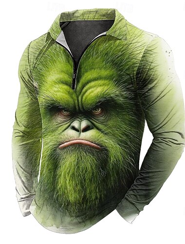 Pánské Zvíře Polokošile na zip Dlouhý rukáv Polo tričko Klopa Na běžné nošení Venkovní Festivalový outfit 3D tisk Jaro Podzim Zima Rubínově červená Fialová Trávová zelená   Pánské Zvíře Polokošile na zip Dlouhý rukáv Polo tričko Klopa Na běžné nošení Venkovní Festivalový outfit 3D tisk Jaro Podzim Zima Rubínově červená Fialová Trávová zelená