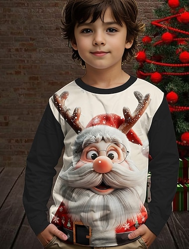  Χριστούγεννα Αγορίστικα 3D Άγιος Βασίλης Κοντομάνικη μπλούζα Κοντομάνικο Μακρυμάνικο Άνοιξη Φθινόπωρο Μοντέρνα Βασικό Παιδιά 4-12 χρόνια Στρογγυλή Ψηλή Λαιμόκοψη ΕΞΩΤΕΡΙΚΟΥ ΧΩΡΟΥ Causal Καθημερινά