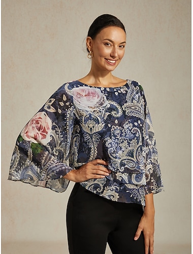 بلوزة نسائية خضراء مطبوعة بنقشة نباتية من الشيفون متعدد الطبقات، مناسبة للعطلات والربيع والصيف والخريف   بلوزة نسائية خضراء مطبوعة بنقشة نباتية من الشيفون متعدد الطبقات، مناسبة للعطلات والربيع والصيف والخريف