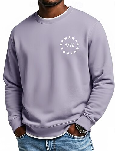  男性用 1776年 スウェットシャツ ファッション 日常 カジュアル 長袖 クルーネック 家 スポーツ・アウトドア ストリートウェア ライトブルー ライトパープル グリーン カーキ色 ライト クルーネック 3D オールシーズン デザイナー S M L XL XXL XXXL