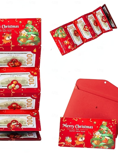  Porta billetes navideños, porta tarjetas de regalo en efectivo con 6 ranuras, regalo navideño para hombres, mujeres, niñas y niños, sobres sorpresa para dinero, suministros para Año Nuevo, decoración