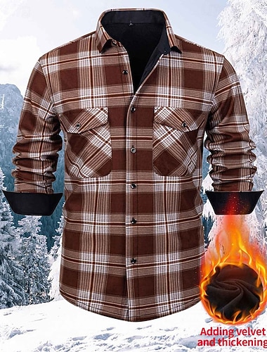  Per uomo Giacca-camicia Giacca camicia Giacca invernale Plaid Vacanza Abbigliamento quotidiano Bianco Rosso Blu marino Azzurro cielo Manica Lunga Bavero Autunno Inverno Abbigliamento Tasca Frontale